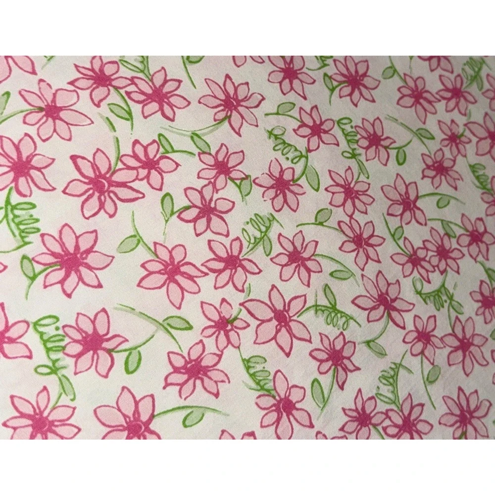 Lilly Pulitzer Discontinued Floral Flat Sheet Twin Size Cotton Pink White Green